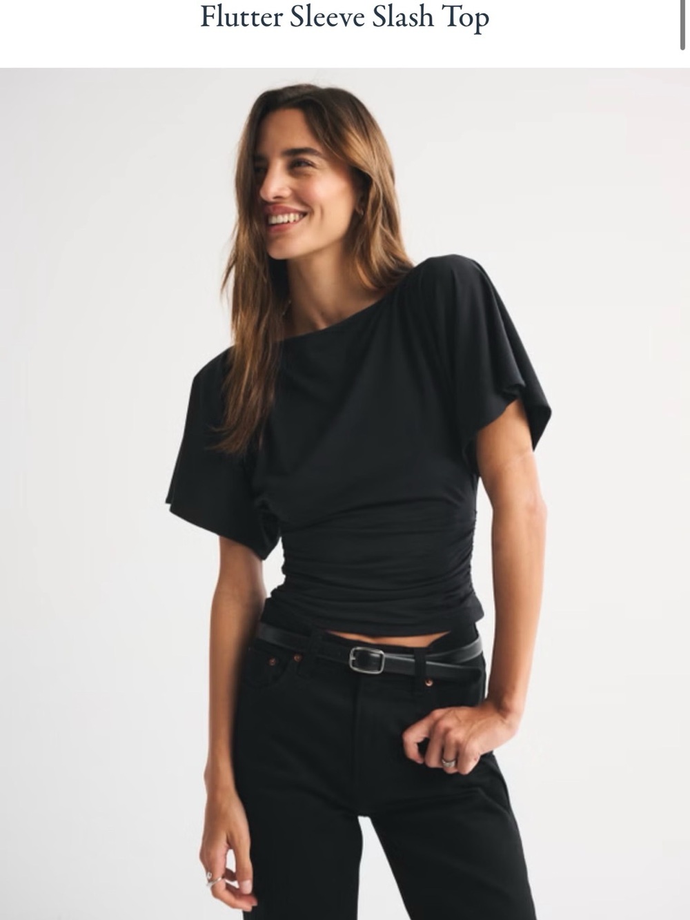 Abercrombie Flutter Sleeve Slash Top - Black